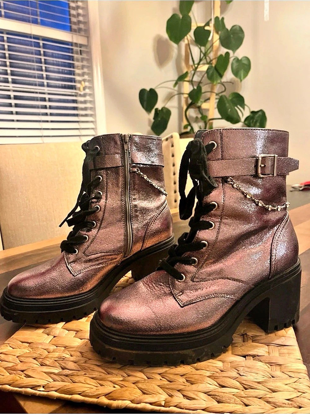 Metallic Combat Platform Boots